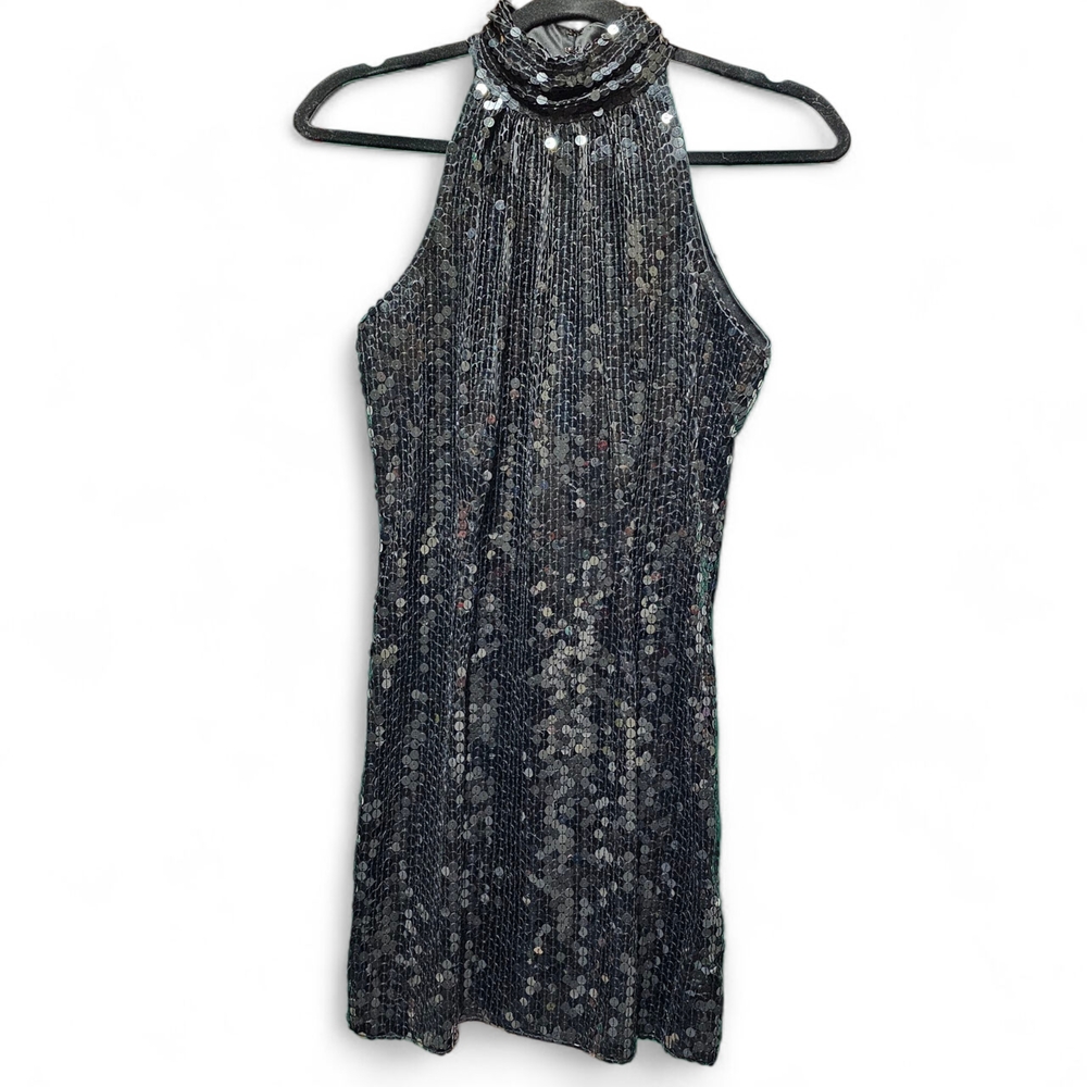 Vintage Robert Anthony Glamorous Black Sequin Halter Dress Size Petite 8